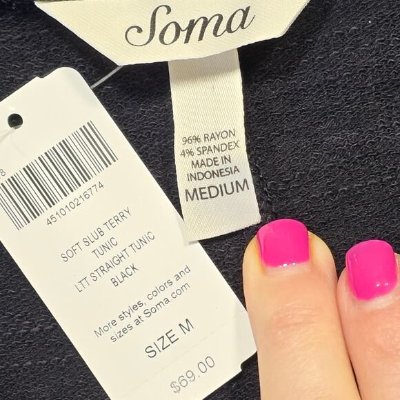 Soma Black Tunic Shirt Soft Slub Terry Straight Stretch NEW $69 Women Size M Top - Picture 3 of 7